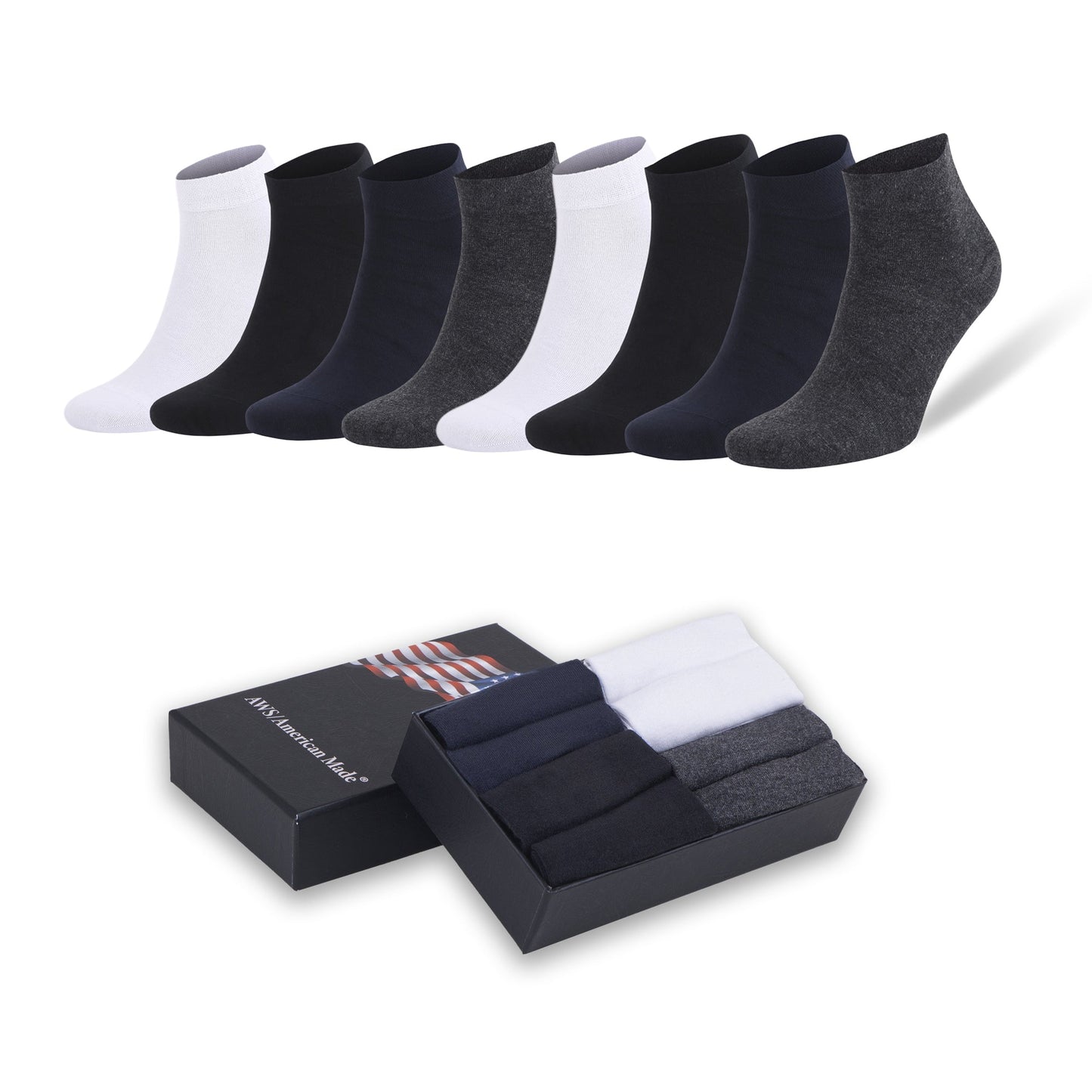 Men's Bamboo Ankle Socks 8 Pairs Odor Control Moisture Wicking Breathable Gift Set