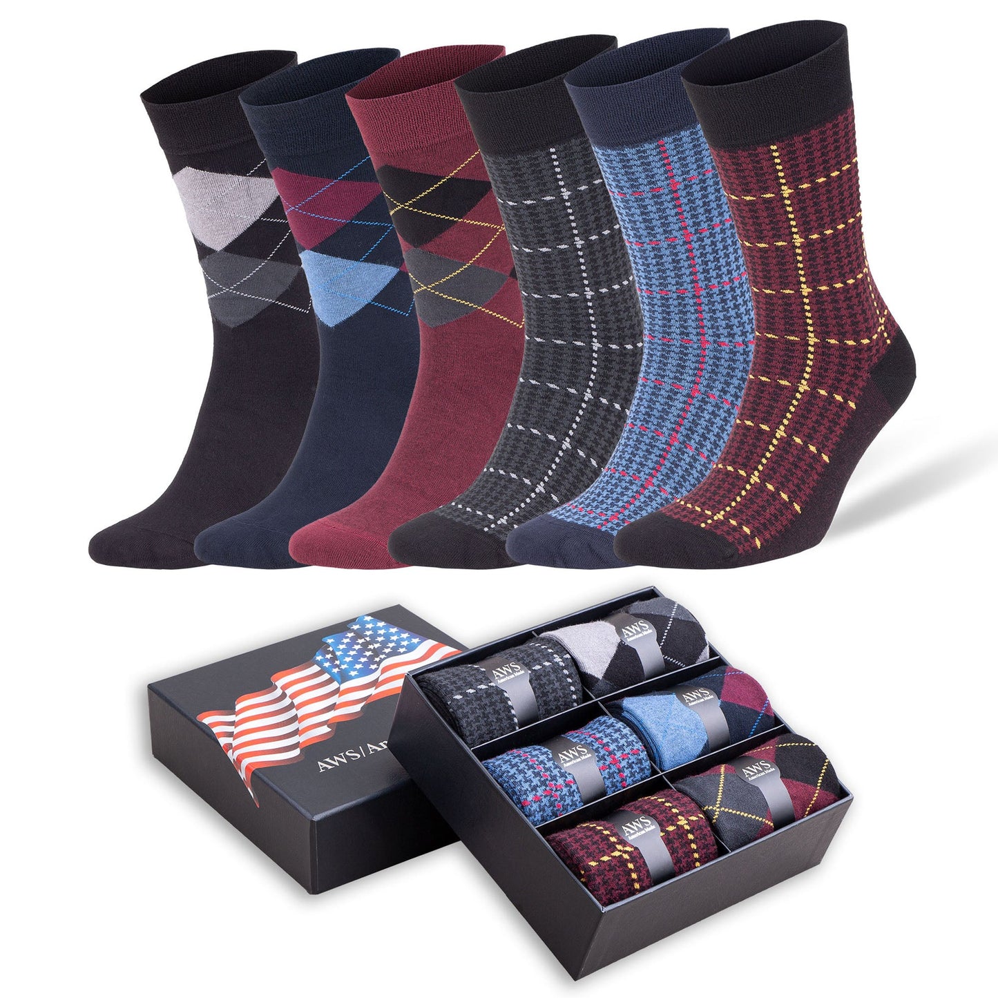 Men's Bamboo Dress Socks, 6 Pairs with Gift Box, Size 8-11.5, Moisture-Wicking