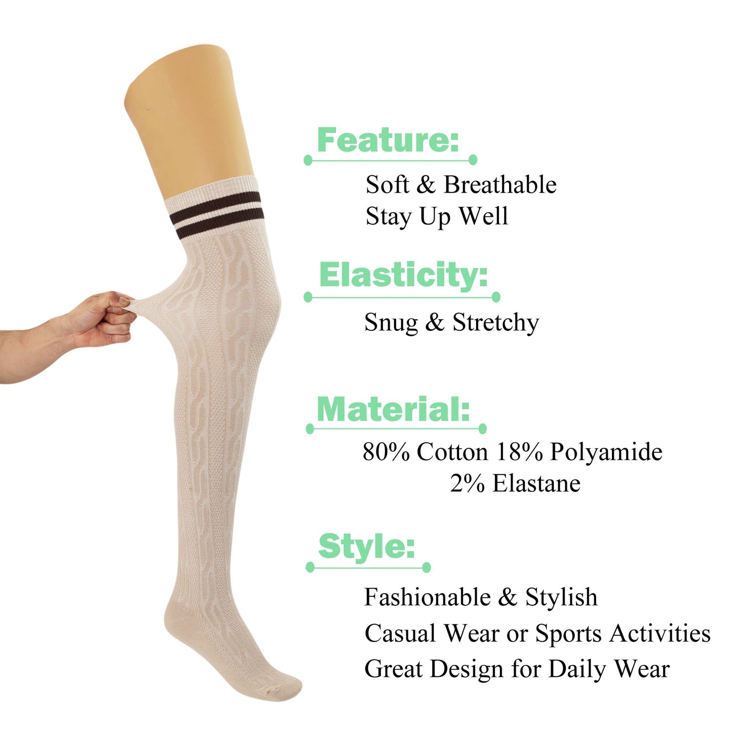 3 Pairs Women’s Over Knee Socks Warm Stretchy Knit Boot Stockings US Size 5-10