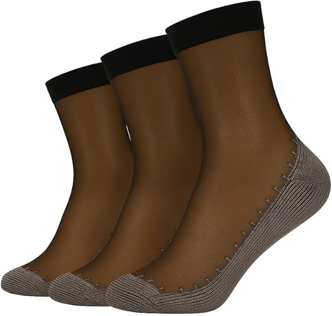 Women’s 3-Pack Non-Slip Sheer Ankle Socks with Cushioned Sole & Toe
