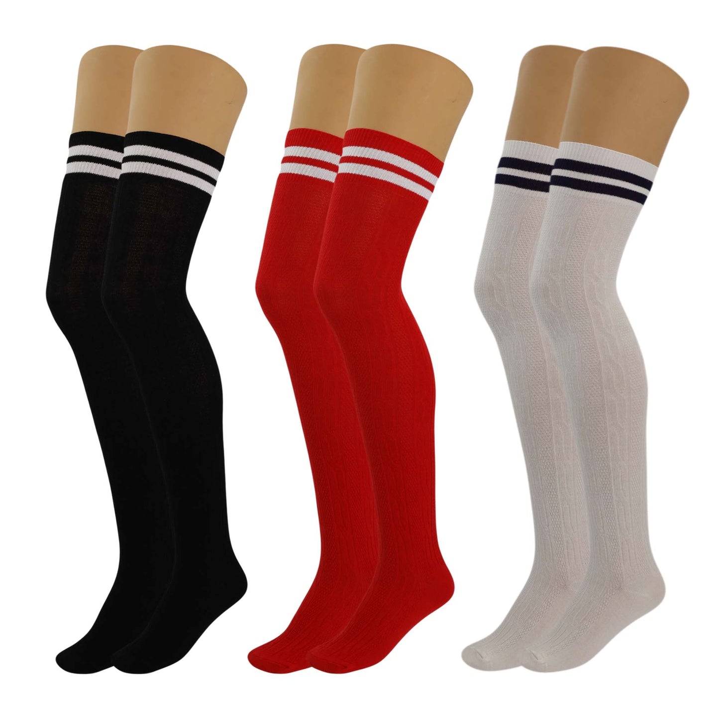 Women’s Colorful Thigh High Boot Socks 3 Pairs Over Knee Soft Warm Stretchy 5-10