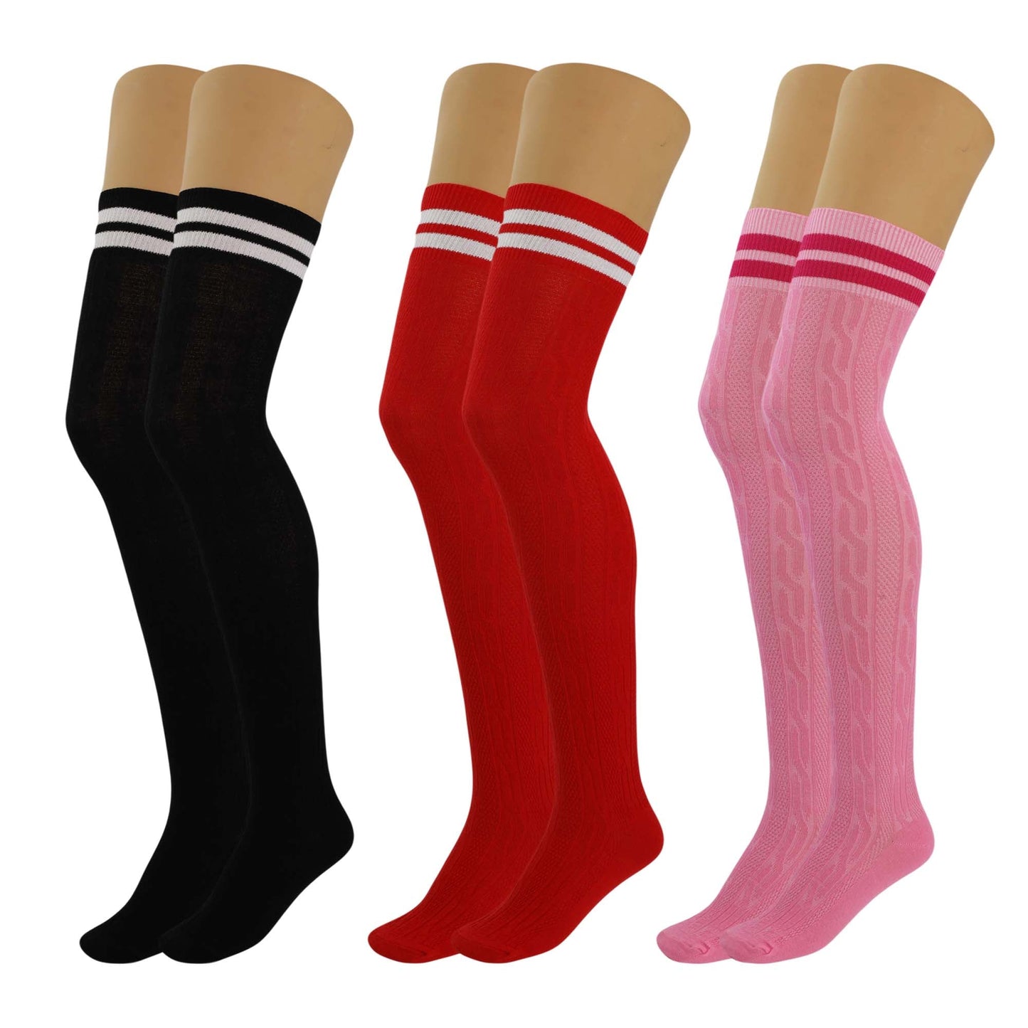 Women’s Colorful Thigh High Boot Socks 3 Pairs Over Knee Soft Warm Stretchy 5-10