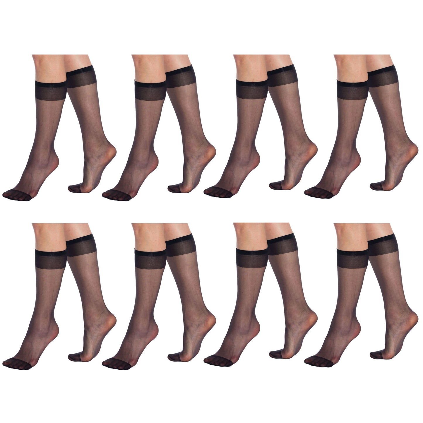 8 Pairs Women’s Sheer Knee High Socks 15 Denier Nylon Stay-Up Band One Size