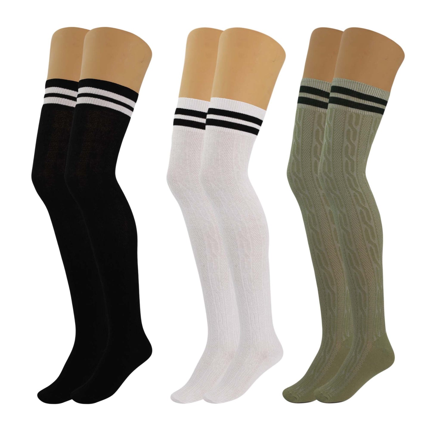 Women’s Colorful Thigh High Boot Socks 3 Pairs Over Knee Soft Warm Stretchy 5-10