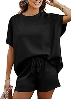 Women’s 2-Piece Lounge Set Oversized Top and Shorts Soft Pajama Outfit S-2XL