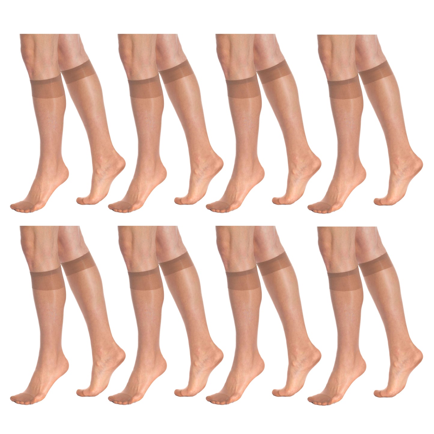 8 Pairs Women’s Sheer Knee High Socks 15 Denier Nylon Stay-Up Band One Size