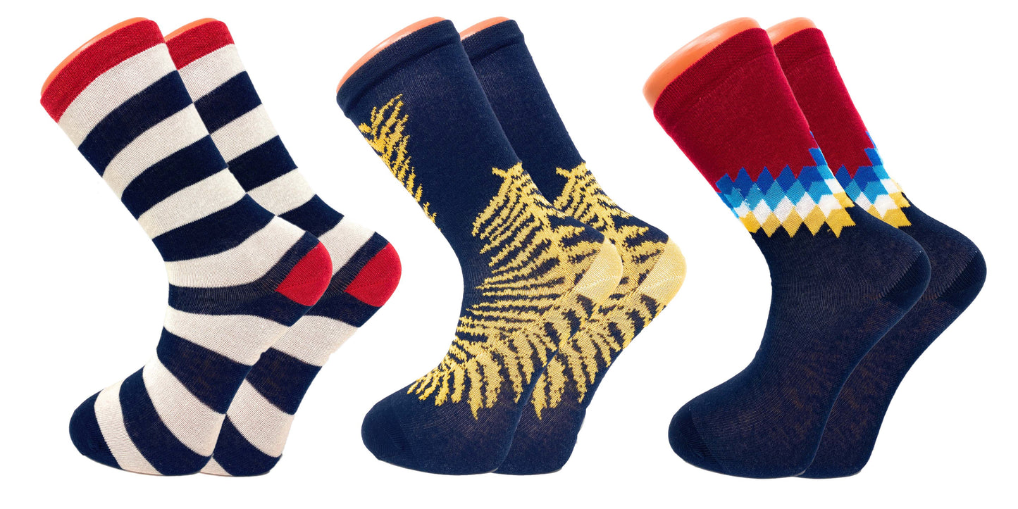 3 Pairs Crazy Pattern Crew Socks Men Women – Colorful Cotton Fun Novelty Gift