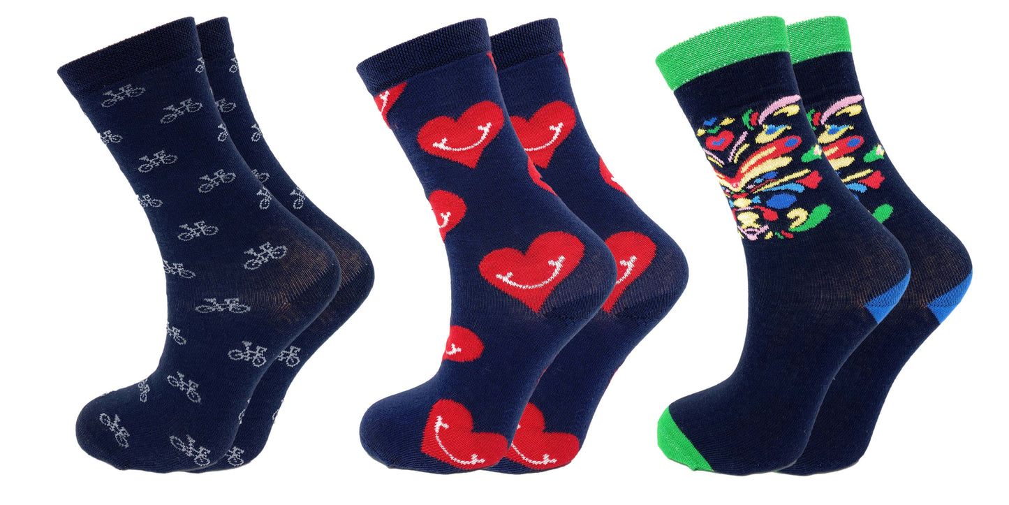3 Pairs Crazy Pattern Crew Socks Men Women – Colorful Cotton Fun Novelty Gift