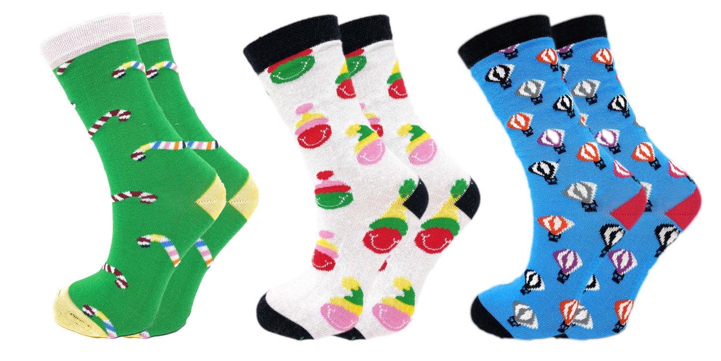 3 Pairs Crazy Pattern Crew Socks Men Women – Colorful Cotton Fun Novelty Gift