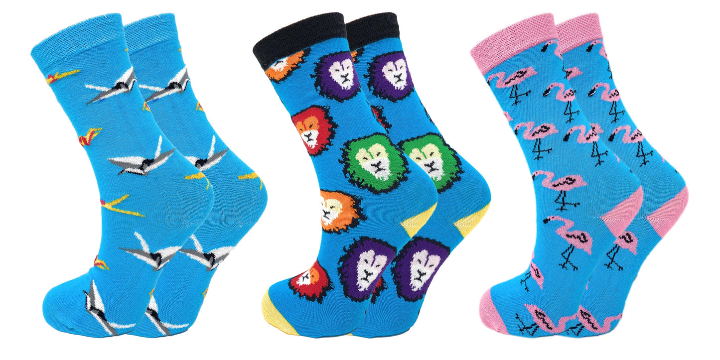3 Pairs Crazy Pattern Crew Socks Men Women – Colorful Cotton Fun Novelty Gift