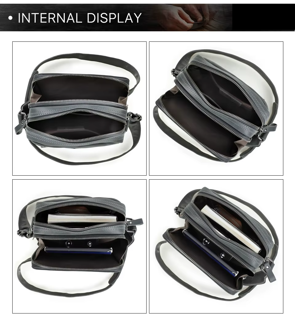 Men's Genuine Leather Messenger Bag Vintage Crossbody Shoulder Bag for iPad Mini