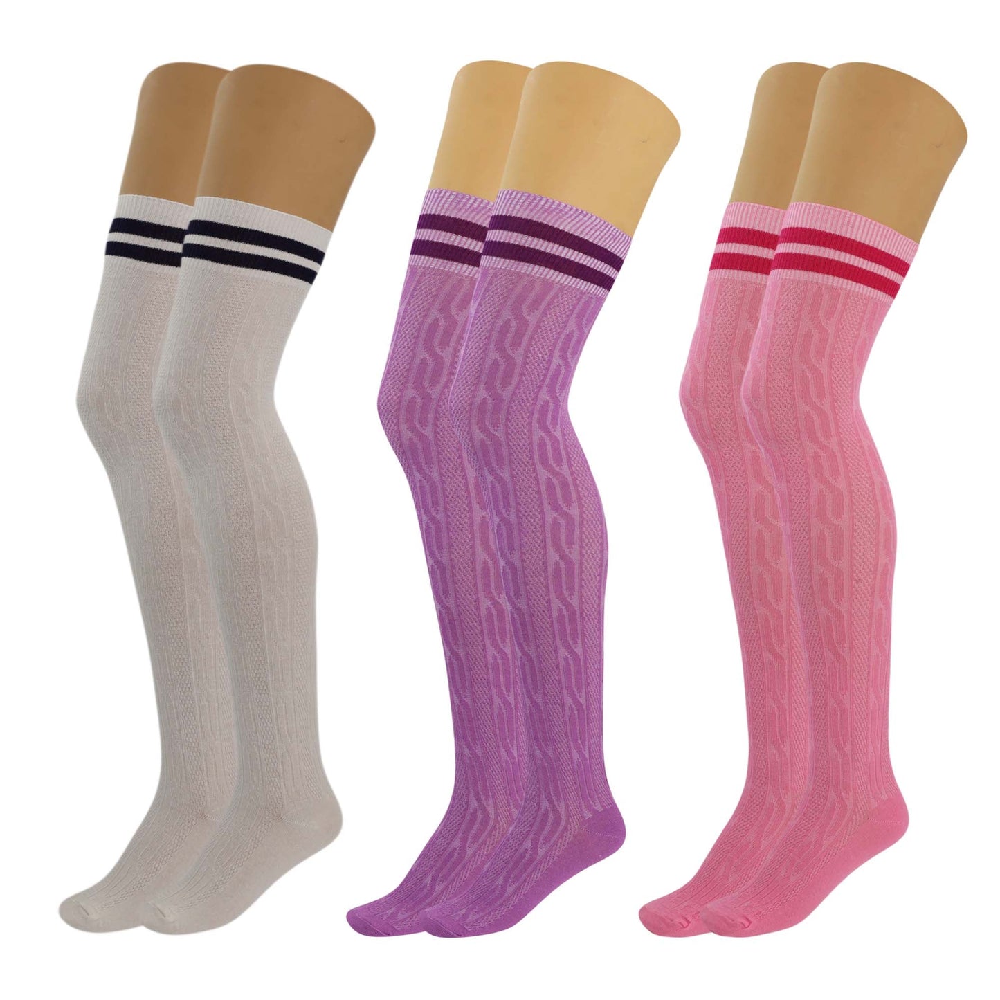 Women’s Colorful Thigh High Boot Socks 3 Pairs Over Knee Soft Warm Stretchy 5-10