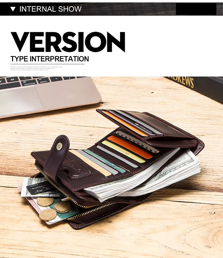 Men’s Genuine Leather RFID Wallet with Coin Pocket & Card Holder