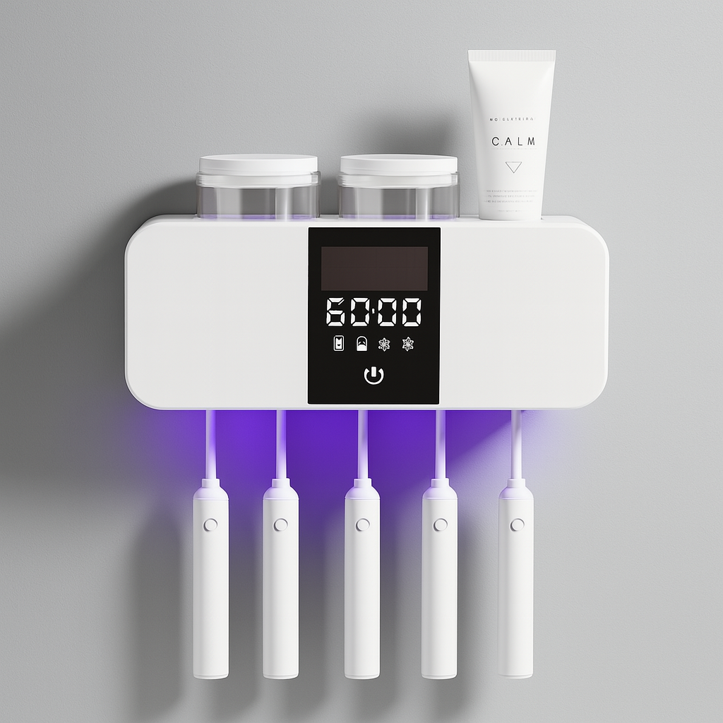 Smart Toothbrush Holder UV Sterilizer Wall Mount USB Charging 4 Brush Slots 2 Cups