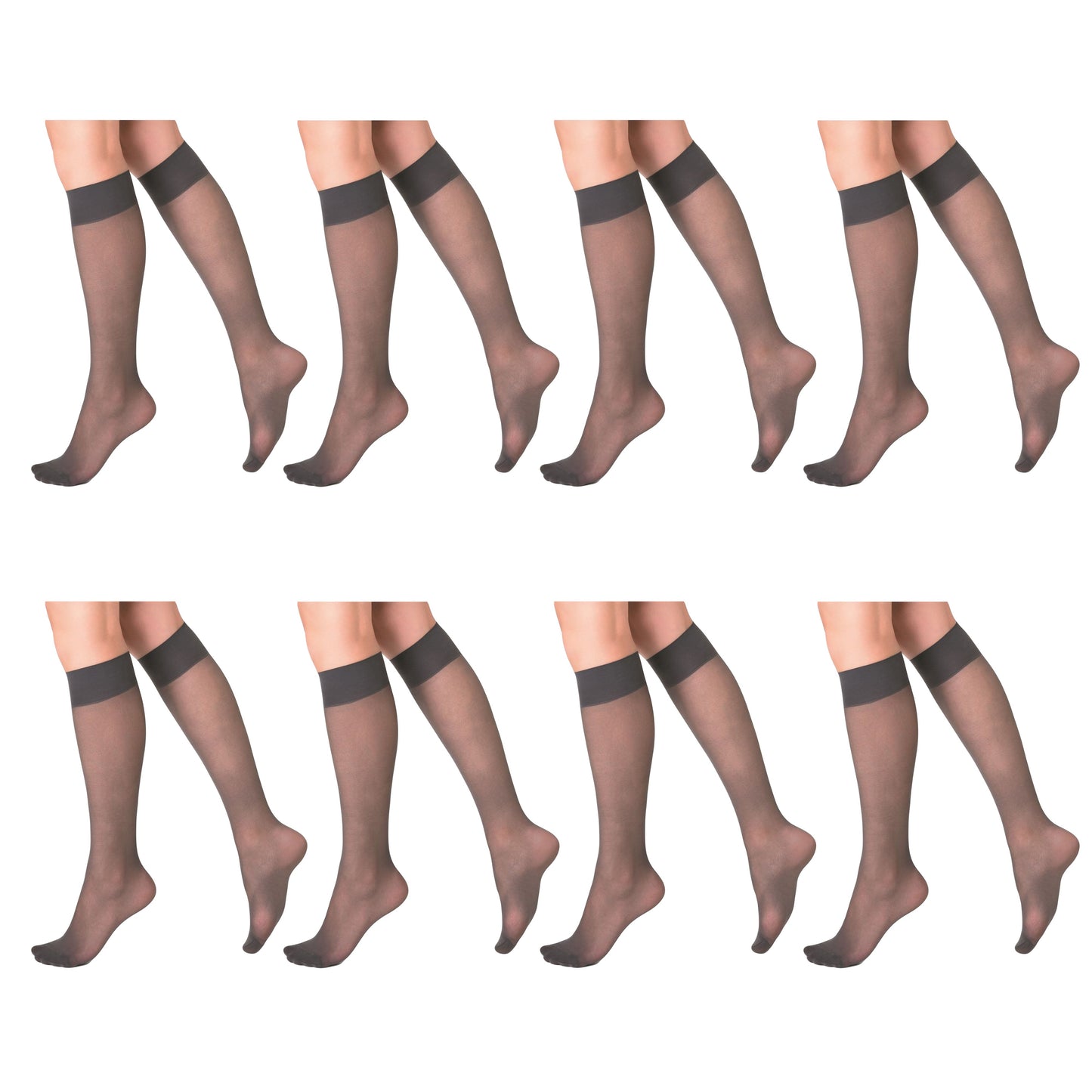 8 Pairs Women’s Sheer Knee High Socks 15 Denier Nylon Stay-Up Band One Size