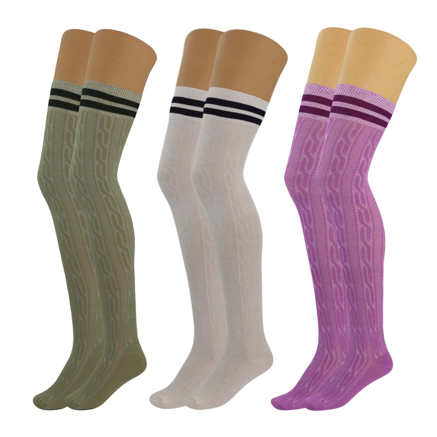 Women’s Colorful Thigh High Boot Socks 3 Pairs Over Knee Soft Warm Stretchy 5-10