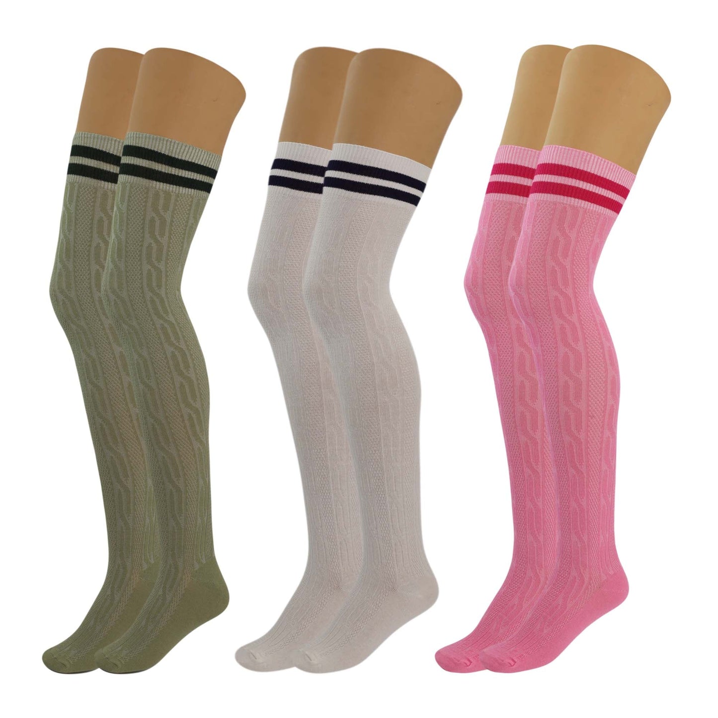 Women’s Colorful Thigh High Boot Socks 3 Pairs Over Knee Soft Warm Stretchy 5-10