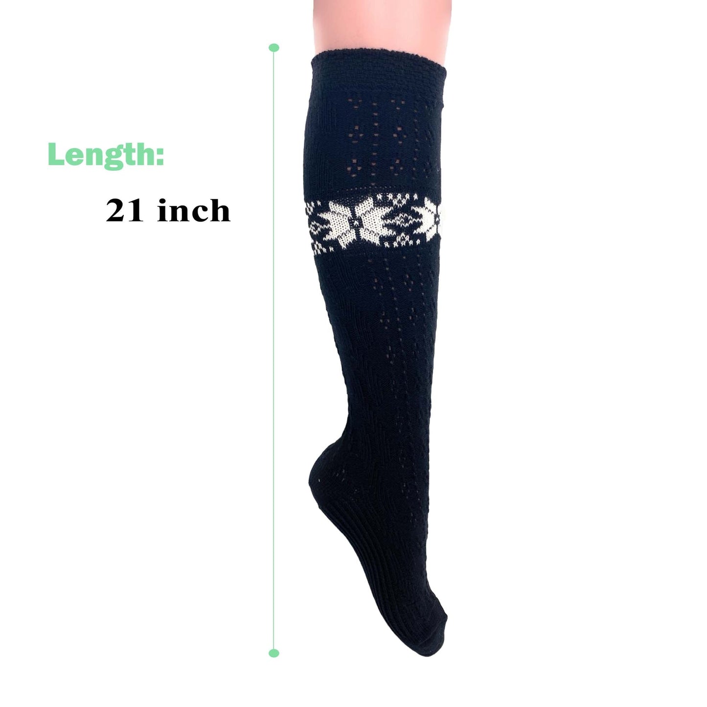 Women’s Cotton Knee-High Lace Socks Vintage Style Soft Breathable Fit Size 5-10