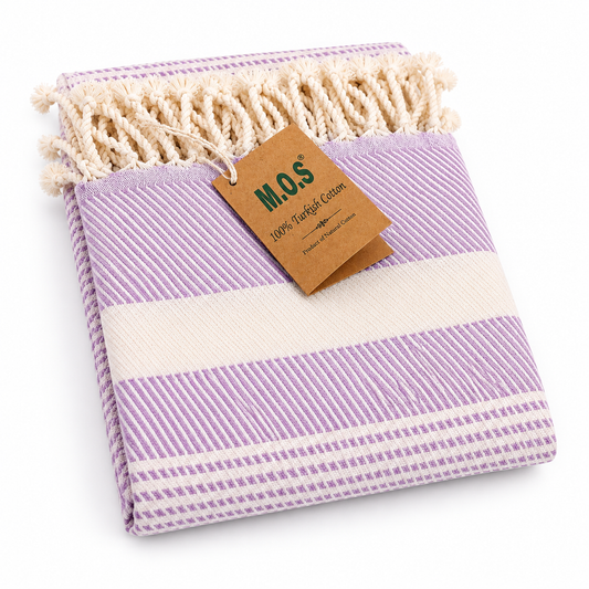 Oversized Turkish cotton beach towel, 71 x 36 inches, in light lilac