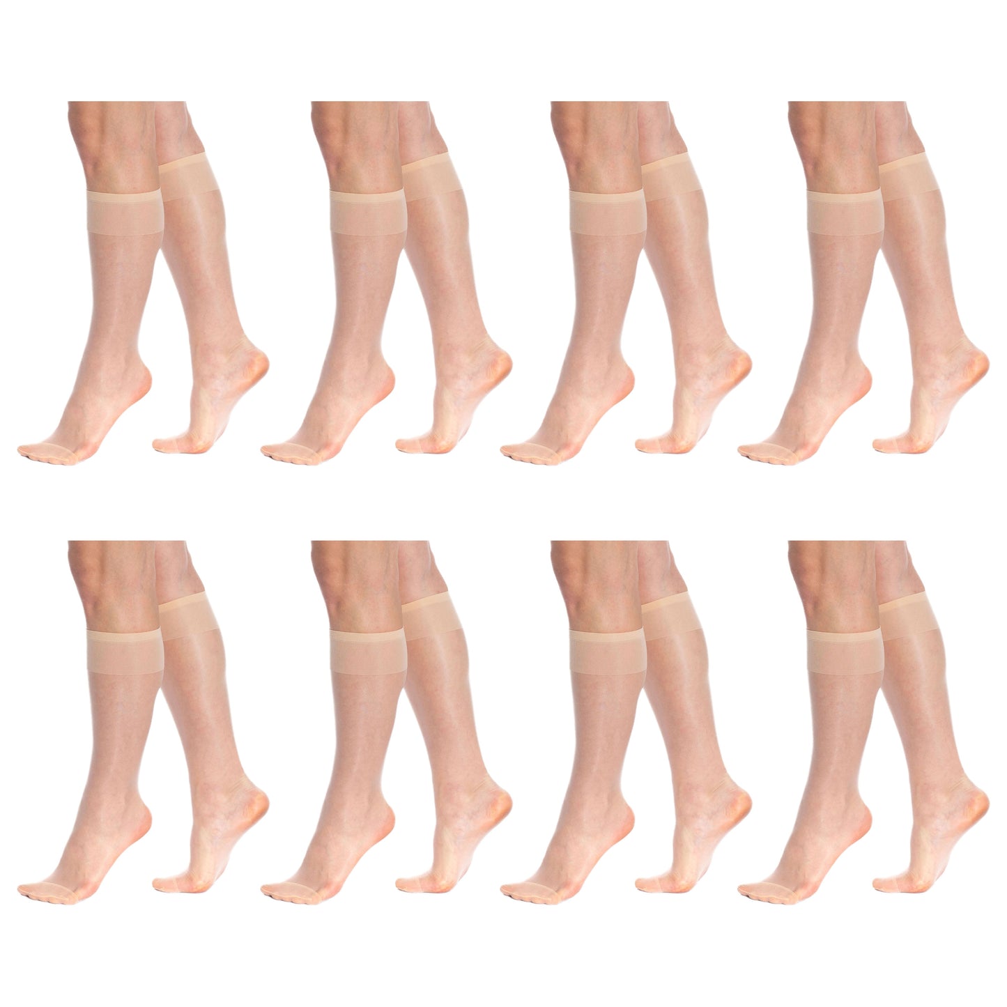 8 Pairs Women’s Sheer Knee High Socks 15 Denier Nylon Stay-Up Band One Size