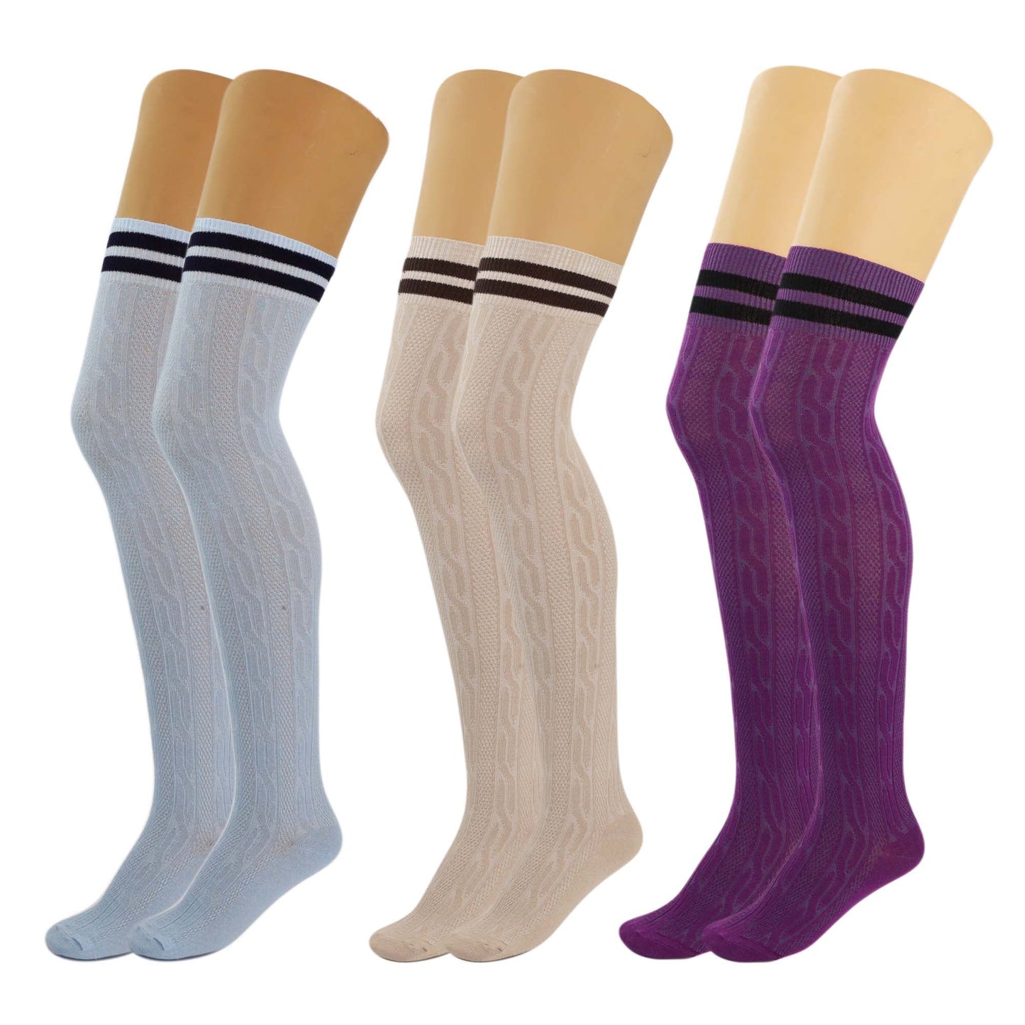Women’s Colorful Thigh High Boot Socks 3 Pairs Over Knee Soft Warm Stretchy 5-10
