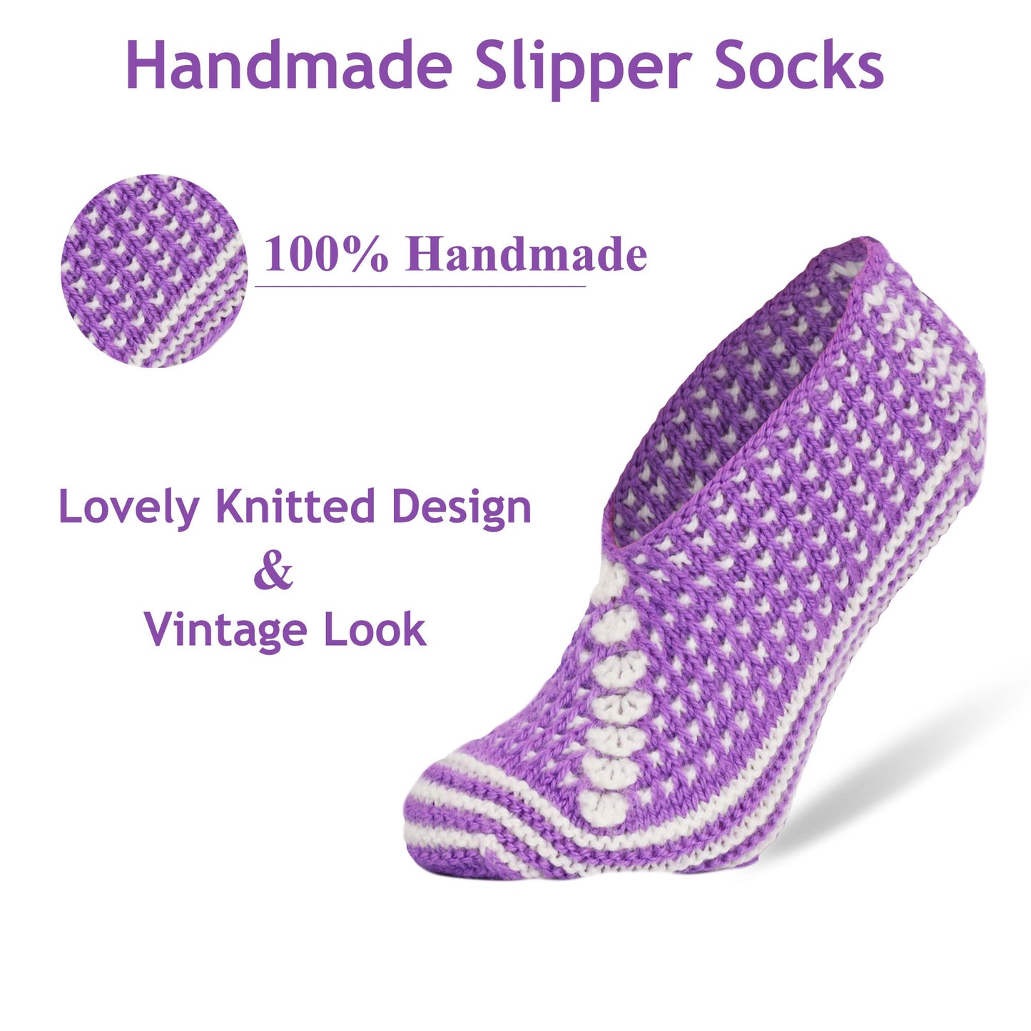 Crochet Slipper Socks for Women 3 Pairs Handmade Soft Cozy Knit Size 5-7