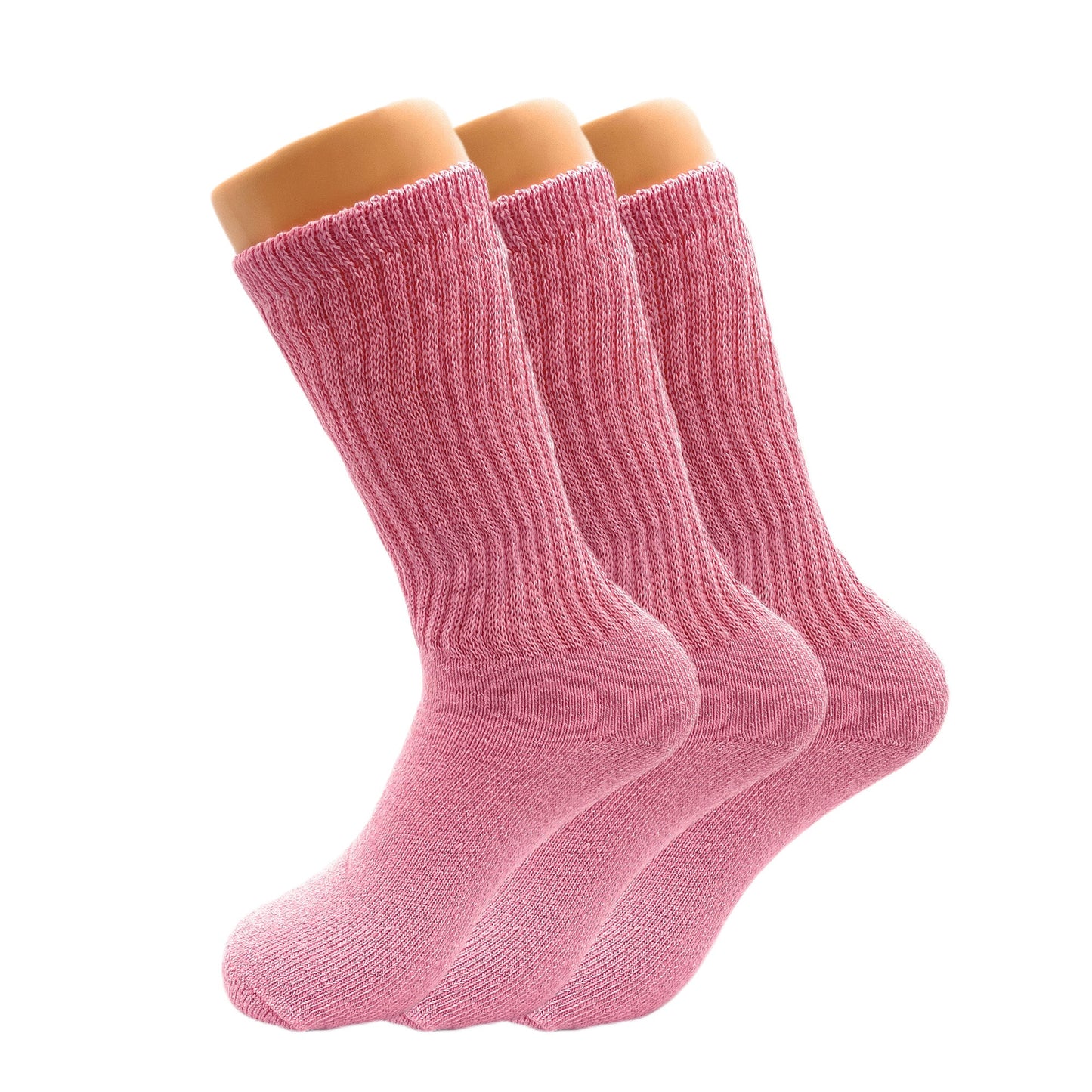 Women’s Pink Mid-Calf Cotton Crew Socks 3 Pack Cushioned Athletic Fit Size 5-10