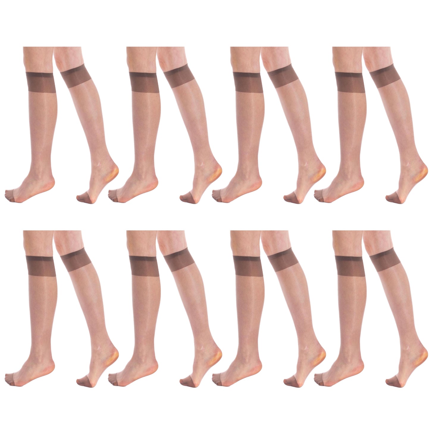 8 Pairs Women’s Sheer Knee High Socks 15 Denier Nylon Stay-Up Band One Size