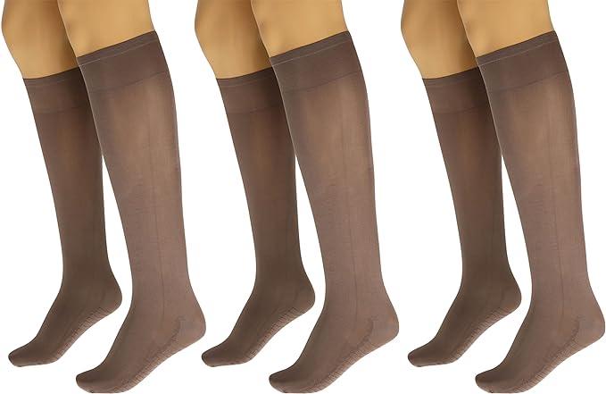 3 Pairs Women’s Sheer Knee High Stockings 70 Denier Massage Sole Reinforced Toe