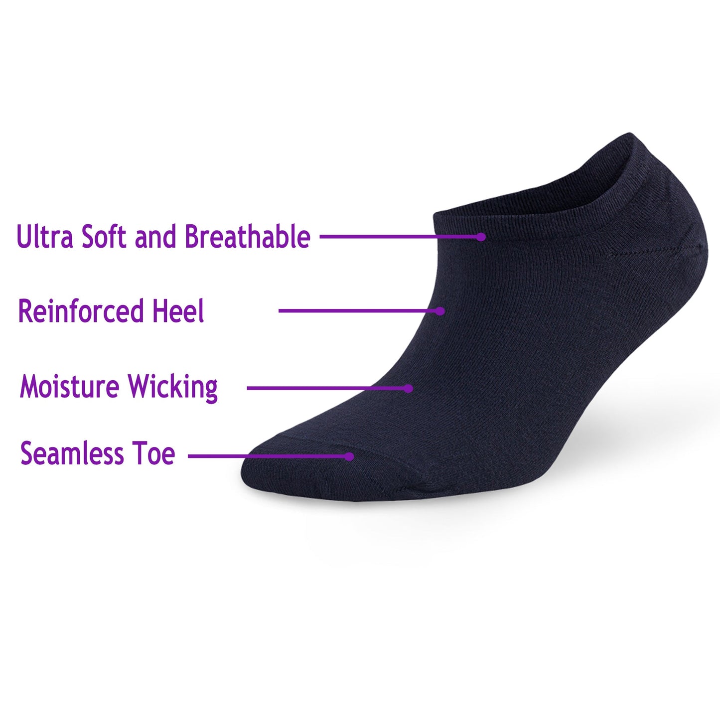 6 Pairs Men’s Bamboo No Show Socks Soft Breathable Moisture Wicking Size 8-11.5