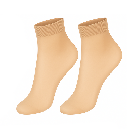 Women's transparent thin nylon sheer ankle socks, 10 pairs, in nude
