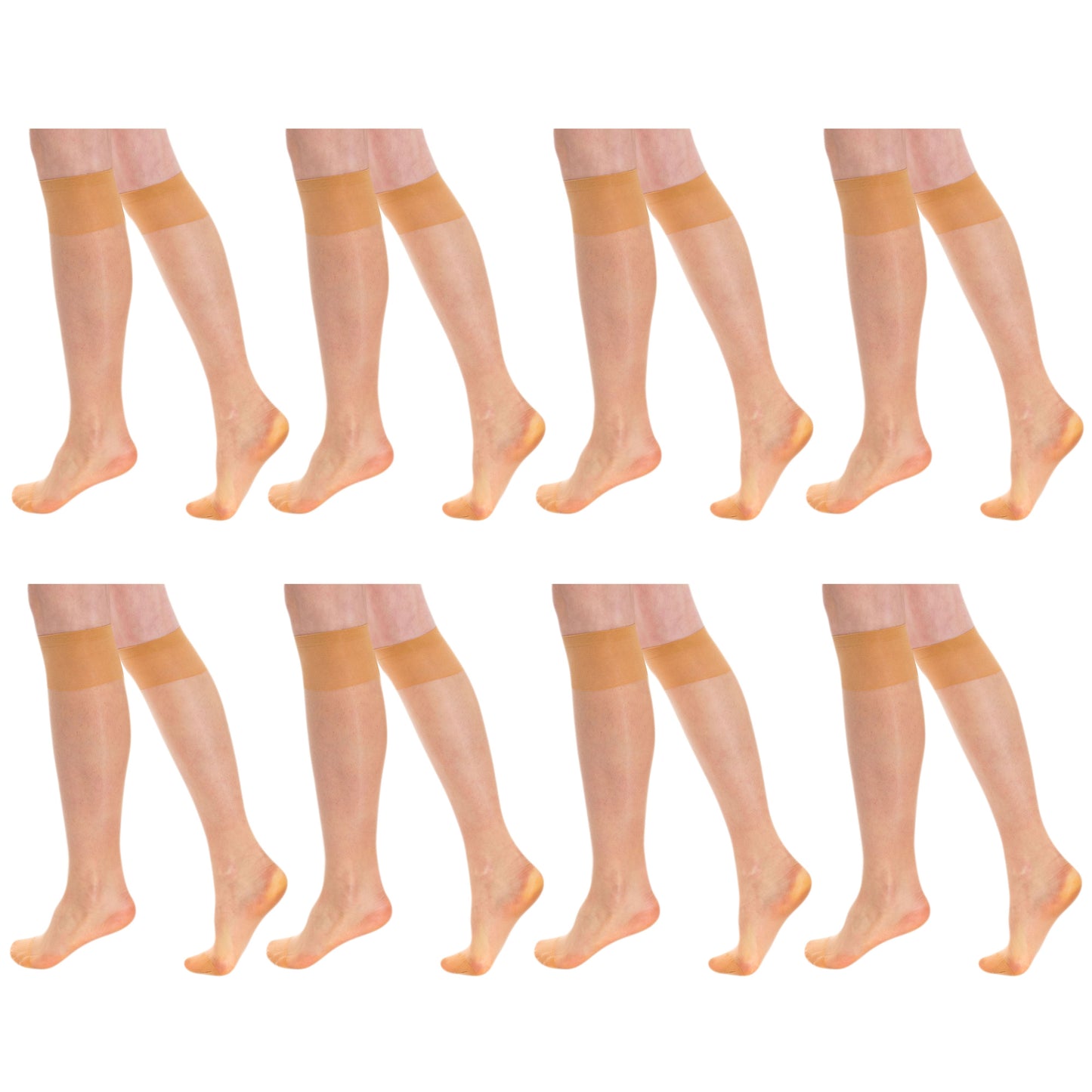 8 Pairs Women’s Sheer Knee High Socks 15 Denier Nylon Stay-Up Band One Size