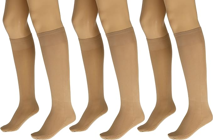 3 Pairs Women’s Sheer Knee High Stockings 70 Denier Massage Sole Reinforced Toe