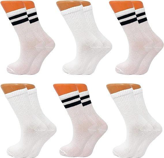 Womens Cotton Crew Socks 6 Pairs Lightweight Breathable Athletic Striped Design