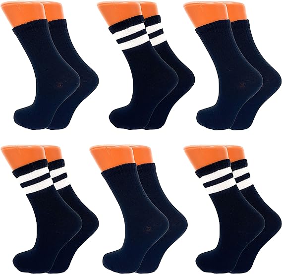 Womens Cotton Crew Socks 6 Pairs Lightweight Breathable Athletic Striped Design