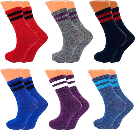 Womens Cotton Crew Socks 6 Pairs Lightweight Breathable Athletic Striped Design