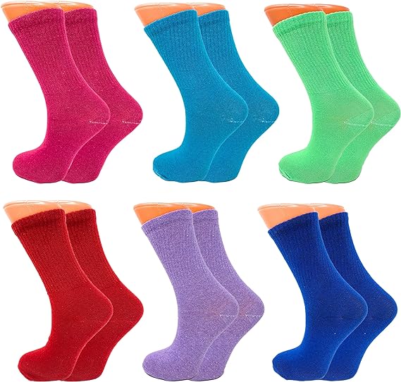 Womens Cotton Crew Socks 6 Pairs Lightweight Breathable Athletic Striped Design