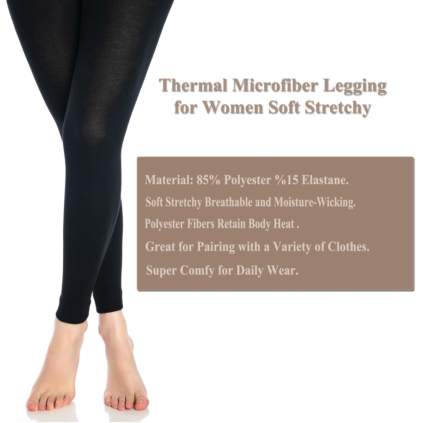 Women’s Thermal Leggings Black S-M Warm Soft Stretch Full Length Winter Pants