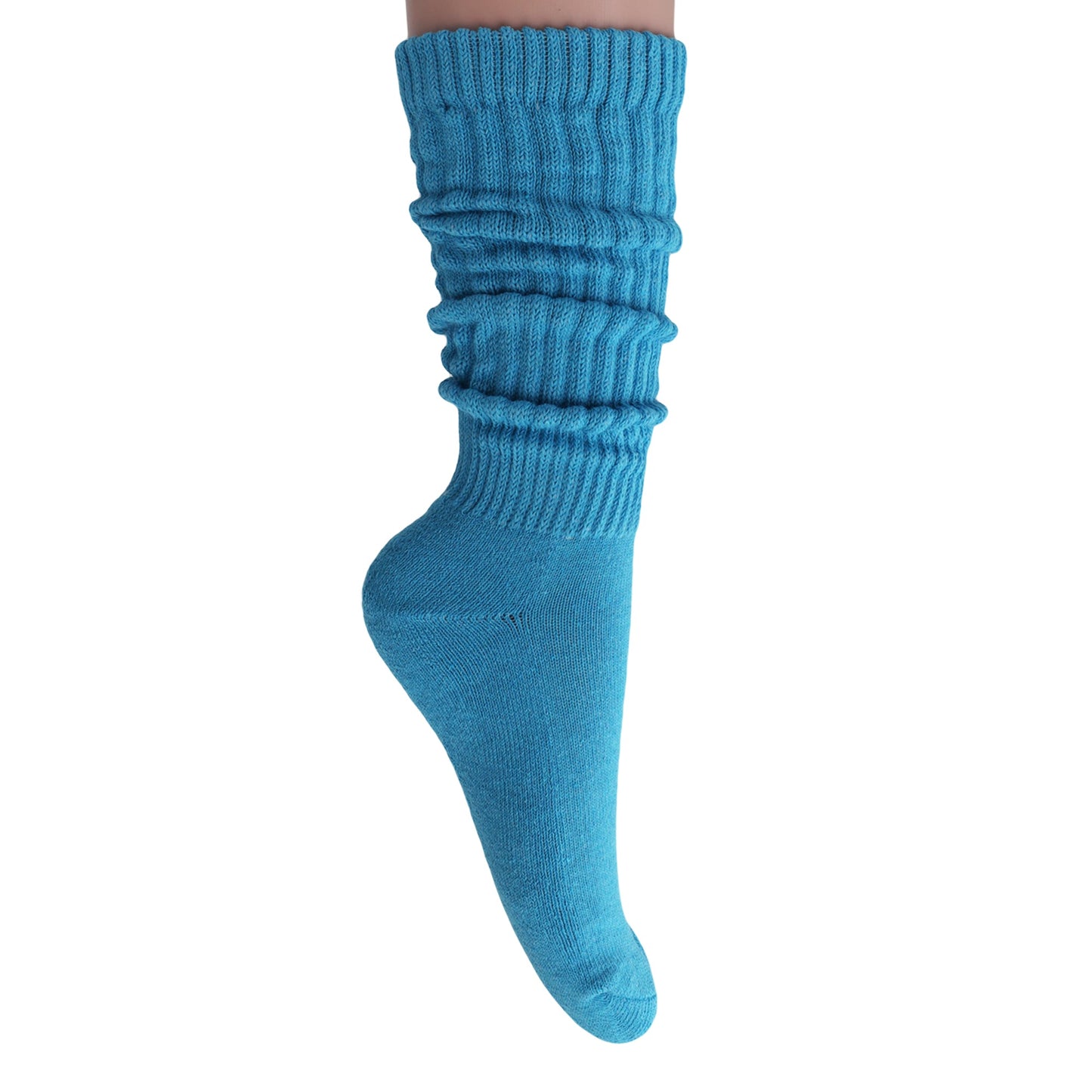 Turquoise Blue Slouch Socks for Women 1 to 6 Pairs Cotton Retro Style Fits Size 5-10