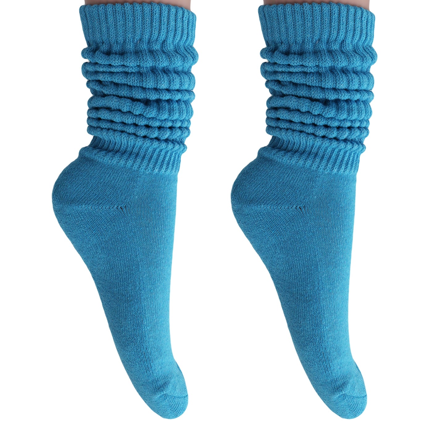 Turquoise Blue Slouch Socks for Women 1 to 6 Pairs Cotton Retro Style Fits Size 5-10