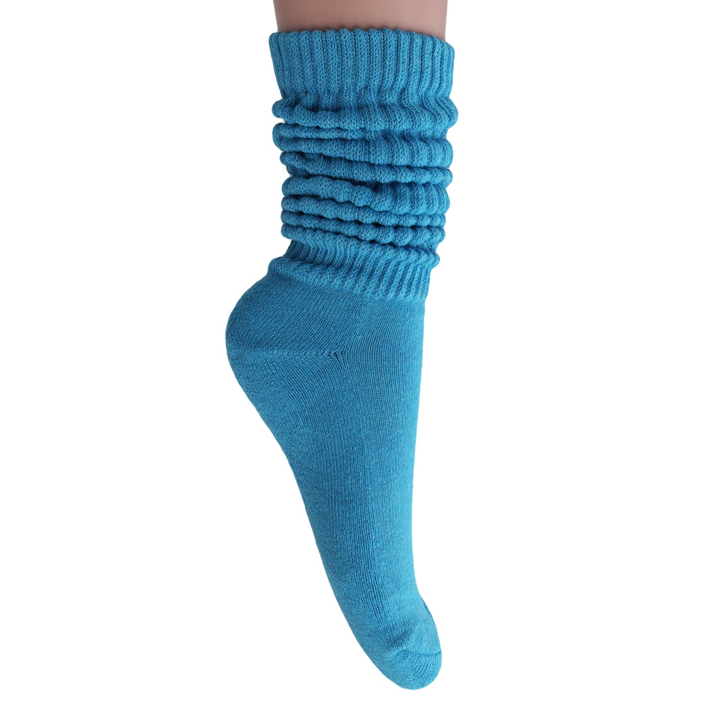 Turquoise Blue Slouch Socks for Women 1 to 6 Pairs Cotton Retro Style Fits Size 5-10