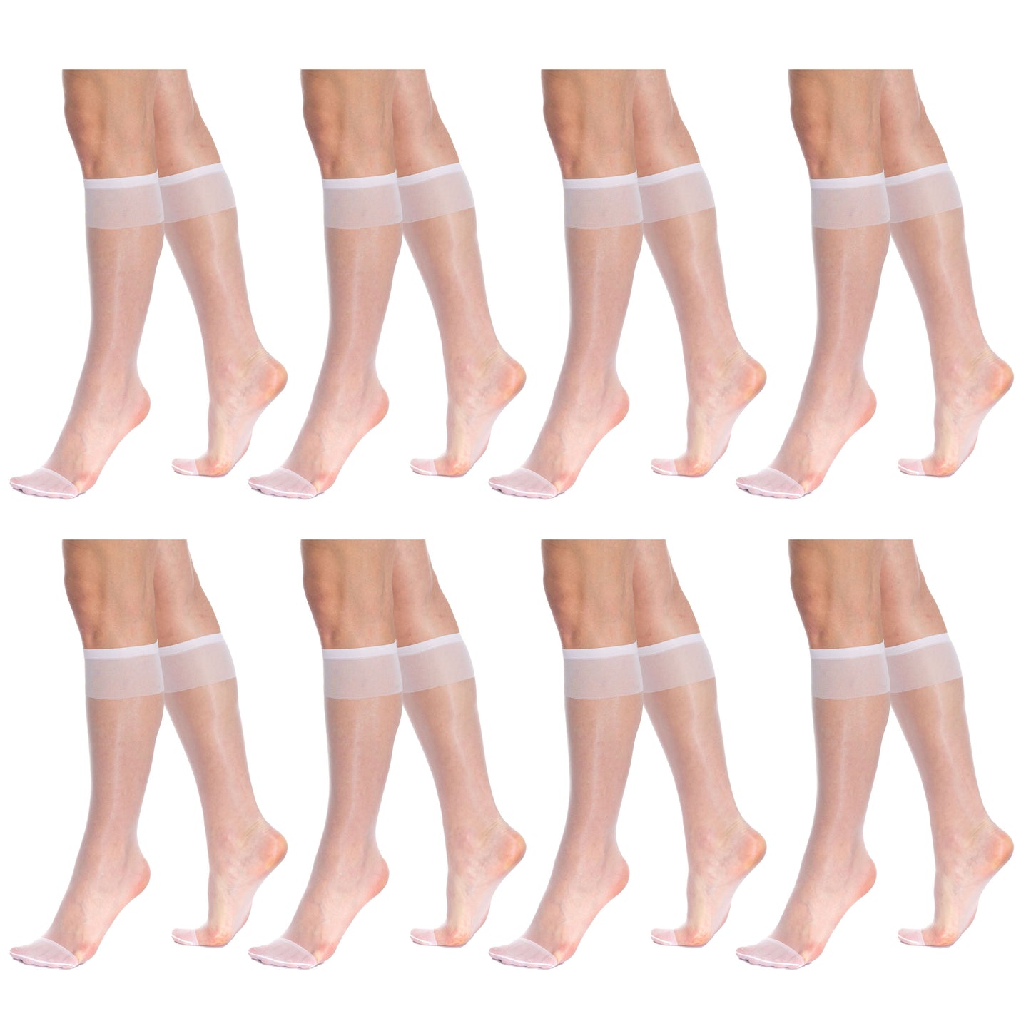 8 Pairs Women’s Sheer Knee High Socks 15 Denier Nylon Stay-Up Band One Size