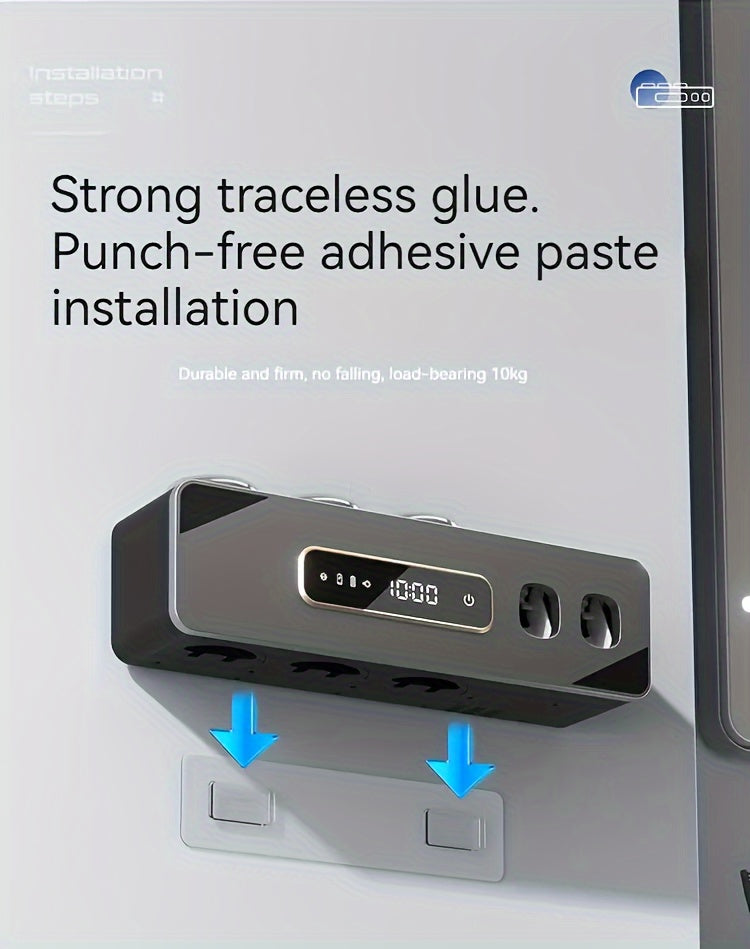 Smart Toothbrush Holder Wall Mount – 6 Slots, 2 Dispensers, 3 Cups, USB Recharge