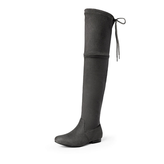 Women’s Flat Thigh High Boots Grey Faux Suede Wide Calf Over Knee Boots 8.5 9.5