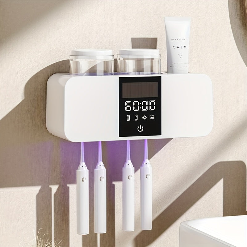 Smart Toothbrush Holder UV Sterilizer Wall Mount USB Charging 4 Brush Slots 2 Cups