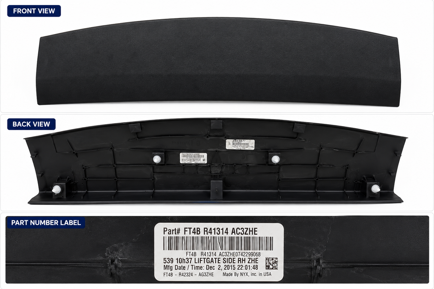 OEM Ford Edge Liftgate Center Trim Panel FT4B-R41314 Ebony Black 2015-2024