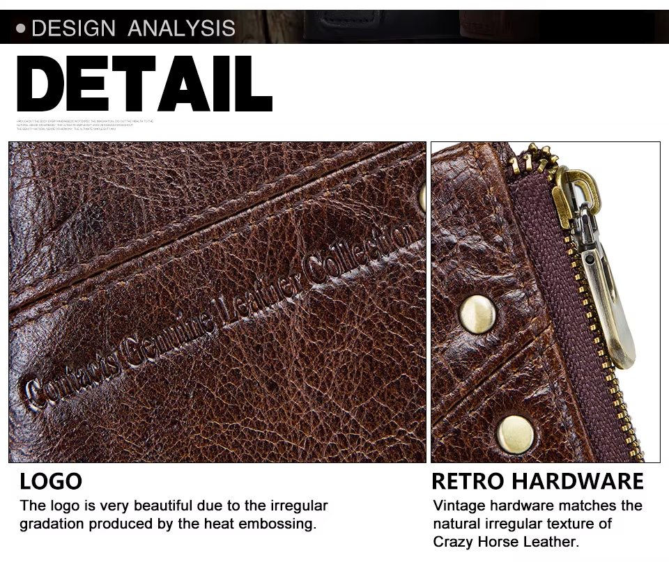 Men's Genuine Leather RFID Wallet - Short Zipper Coin Purse & Card Holder