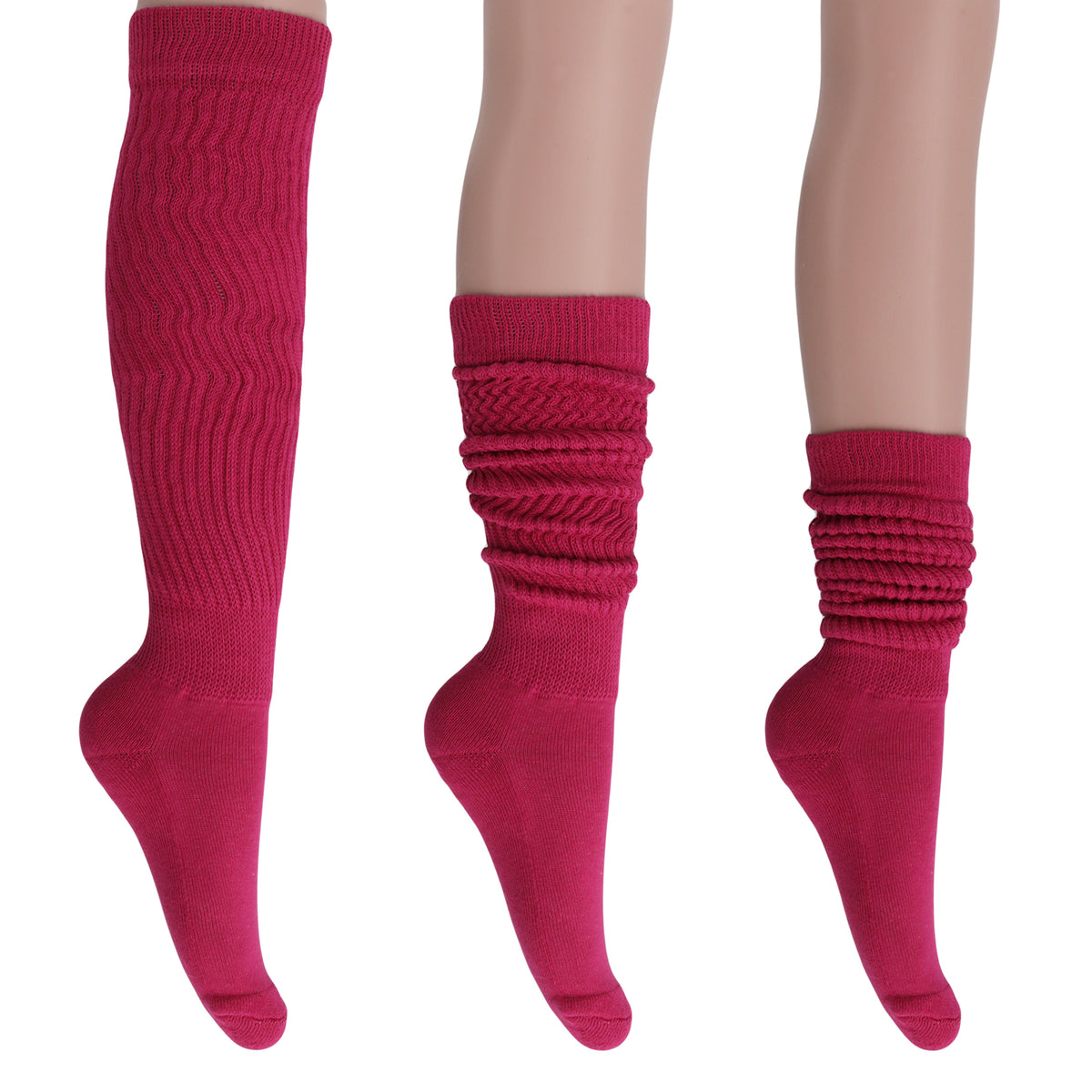 Fuchsia ribbed slouch socks