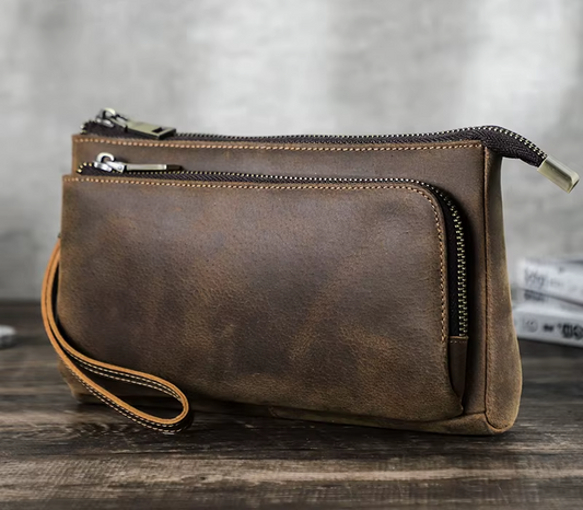 Genuine Leather Men Clutch Bag Long Wallet Travel Handbag Storage Organizer
