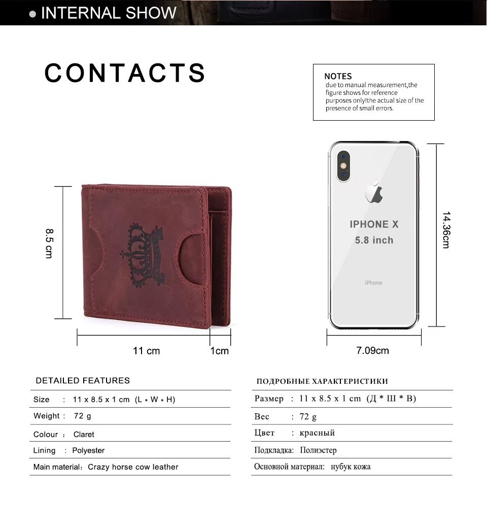 Slim RFID Genuine Leather Bifold Wallet with Money Clip - Men’s Card Holder